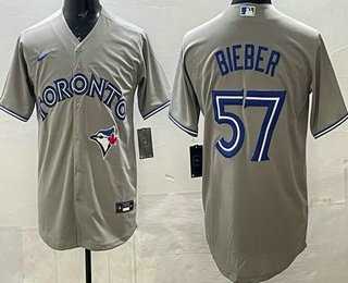 Mens Toronto Blue Jays #57 Shane Bieber Gray Cool Base Jersey->toronto blue jays->MLB Jersey