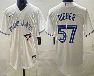 Mens Toronto Blue Jays #57 Shane Bieber White Cool Base Jersey->toronto blue jays->MLB Jersey