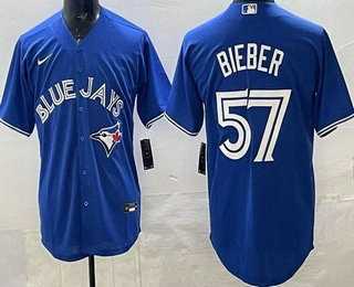 Mens Toronto Blue Jays #57 Shane Bieber Blue Cool Base Jersey->toronto blue jays->MLB Jersey