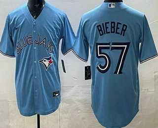 Mens Toronto Blue Jays #57 Shane Bieber Light Blue Cool Base Jersey->toronto blue jays->MLB Jersey