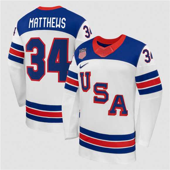 Mens USA #34 Auston Matthews White 2026 Stitched Jersey Dzhi->olympics usa jerseys->NHL Jersey