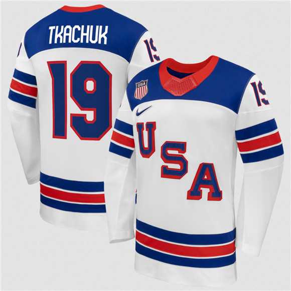 Mens USA #19 Matthew Tkachuk White 2026 Stitched Jersey Dzhi->olympics usa jerseys->NHL Jersey