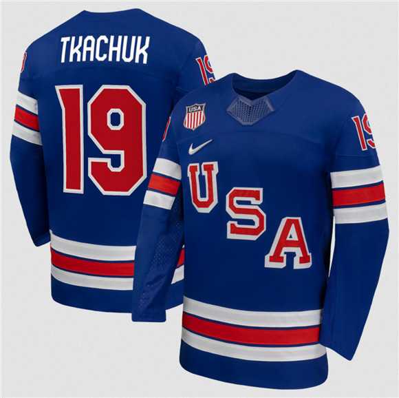 Mens USA #19 Matthew Tkachuk Royal 2026 Stitched Jersey Dzhi->olympics usa jerseys->NHL Jersey