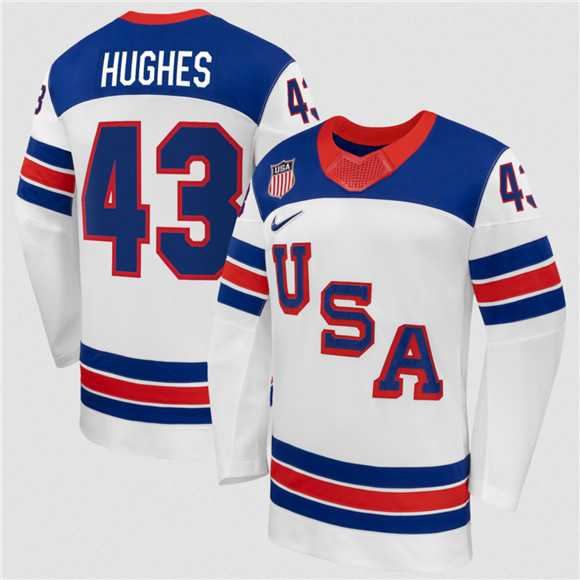 Mens USA #43 Quinn Hughes White 2026 Stitched Jersey Dzhi->olympics usa jerseys->NHL Jersey