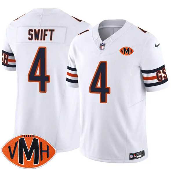 Men%27s Chicago Bears #4 D%27Andre Swift White 2025 F.U.S.E. With Illinois and VMH Patch Vapor Untouchable Limited Stitched Jersey Dzhi->chicago bears->NFL Jersey