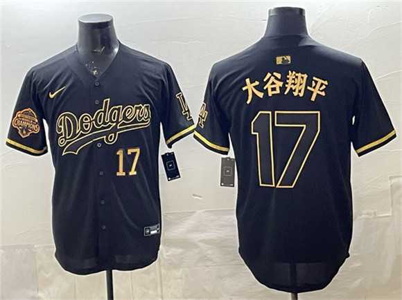 Mens Los Angeles Dodgers #17 Shohei Ohtani Black Gold 2025 Back to Back Champions Patch Limited Stitched Jersey Dzhi->los angeles dodgers->MLB Jersey