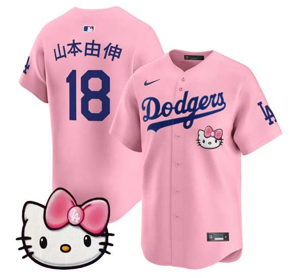 Mens Los Angeles Dodgers #18 Yamamoto Pink 2025 Hello Kitty Vapor Limited Stitched Jersey Dzhi->los angeles dodgers->MLB Jersey