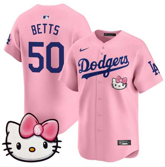 Mens Los Angeles Dodgers #50 Mookie Betts Pink 2025 Hello Kitty Vapor Limited Stitched Jersey Dzhi->los angeles dodgers->MLB Jersey