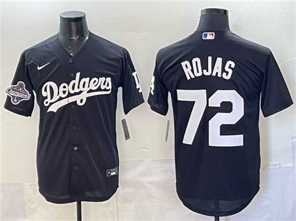 Mens Los Angeles Dodgers #72 Miguel Rojas Black 2025 World Series Champions Patch Cool Base Stitched Jersey Dzhi->los angeles dodgers->MLB Jersey