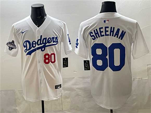 Mens Los Angeles Dodgers #80 Emmet Sheehan White 2025 World Series Champions Patch Limited Stitched Jersey Dzhi->los angeles dodgers->MLB Jersey