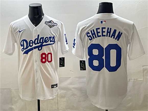 Mens Los Angeles Dodgers #80 Emmet Sheehan White 2025 World Series Patch Limited Stitched Jersey Dzhi->los angeles dodgers->MLB Jersey