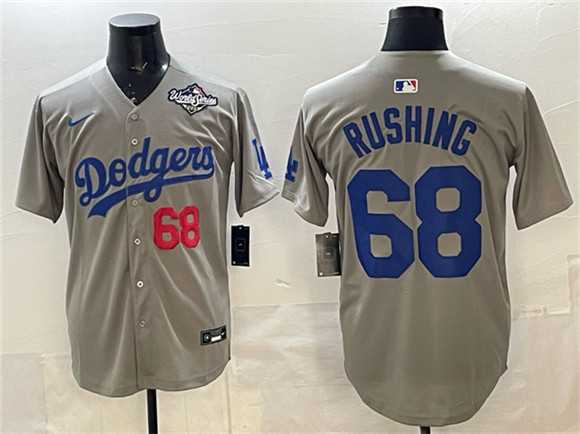 Mens Los Angeles Dodgers #68 Dalton Rushing Gray 2025 World Series Patch Limited Stitched Jersey Dzhi->los angeles dodgers->MLB Jersey
