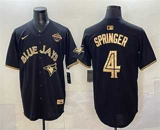 Mens Toronto Blue Jays #4 George Springer Black Gold 2025 American League Champions Limited Stitched Jersey Dzhi->toronto blue jays->MLB Jersey