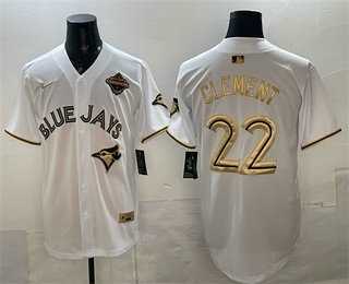 Mens Toronto Blue Jays #22 Ernie Clement White Gold 2025 American League Champions Limited Stitched Jersey Dzhi->toronto blue jays->MLB Jersey