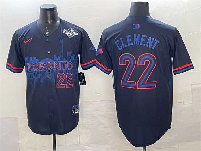Mens Toronto Blue Jays #22 Ernie Clement Navy 2025 World Series City Connect Limited Stitched Jersey Dzhi->toronto blue jays->MLB Jersey