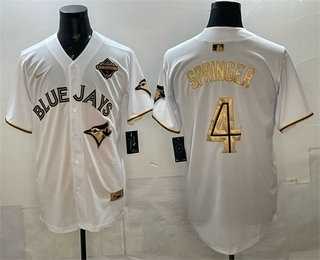 Mens Toronto Blue Jays #4 George Springer White Gold 2025 American League Champions Limited Stitched Jersey Dzhi->toronto blue jays->MLB Jersey