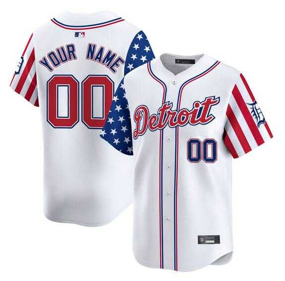 Mens Detroit Tigers ACTIVE PLAYER Custom White 2025 Independence Day Vapor Premier Limited Stitched Baseball Jersey->customized mlb jersey->Custom Jersey