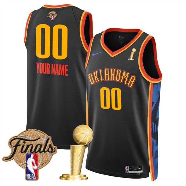Mens Oklahoma City Thunder Active Player Custom Black 2025 Finals Patch And Finals Champions Patch City Edition Stitched Basketball Jersey->customized nba jersey->Custom Jersey