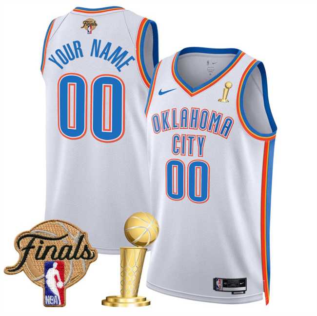 Mens Oklahoma City Thunder Active Player Custom White 2025 Finals Patch And Finals Champions Patch Association Edition Stitched Basketball Jersey->customized nba jersey->Custom Jersey