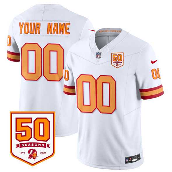 Mens Tampa Bay Buccaneers Active Player Custom White 2025 F.U.S.E. 50th Anniversary Patch Vapor Limited Football Stitched Jersey->customized nfl jersey->Custom Jersey
