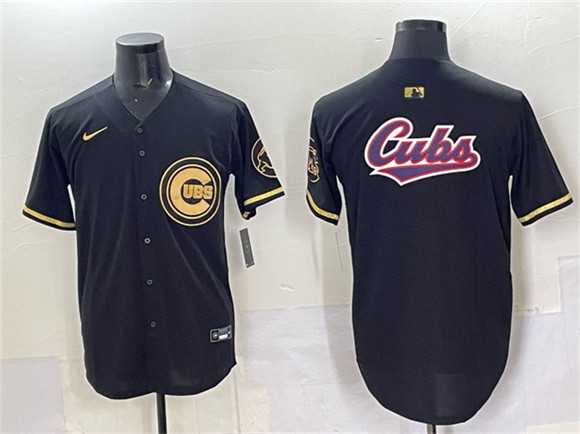 Men%27s Chicago Cubs Team Big Logo Black Gold Limited Stitched Jersey->atlanta braves->MLB Jersey