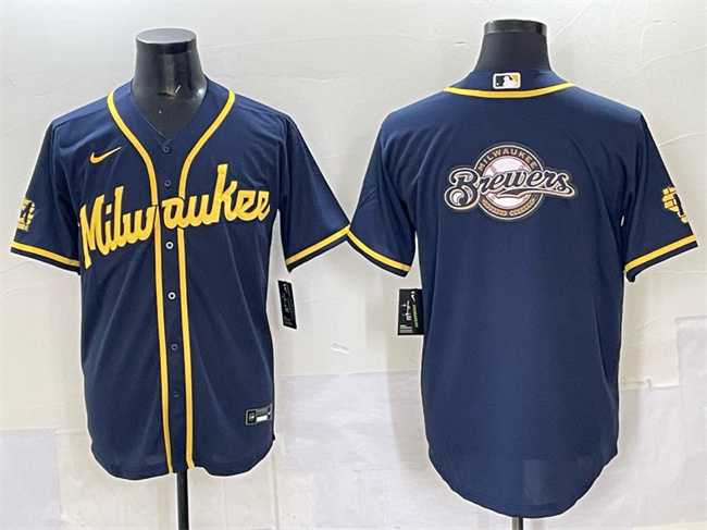 Men%27s Milwaukee Brewers Team Big Logo Navy 2025 With Patch Stitched Jersey->toronto blue jays->MLB Jersey