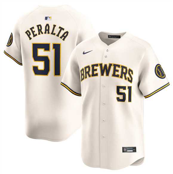 Mens Milwaukee Brewers #51 Freddy Peralta Cream Limited Stitched Jersey Dzhi->milwaukee brewers->MLB Jersey
