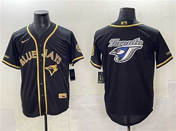 Men%27s Toronto Blue Jays Team Big Logo Black Gold Cool Base Stitched Jersey->mlb youth jerseys->MLB Jersey