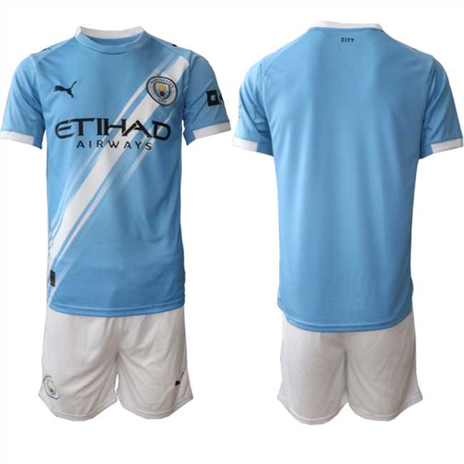 Mens Manchester City Custom 2025 Light Blue Home Soccer Jersey Suit->->Custom Jersey