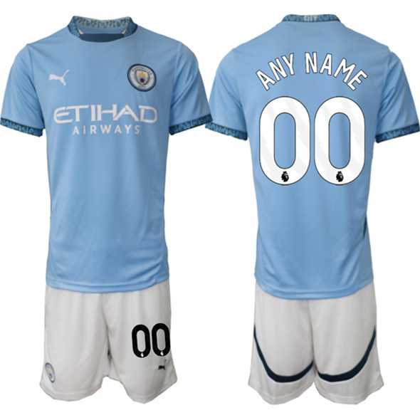 Mens Manchester City Custom 2024-25 Light Blue Home Soccer Jersey Suit->->Custom Jersey