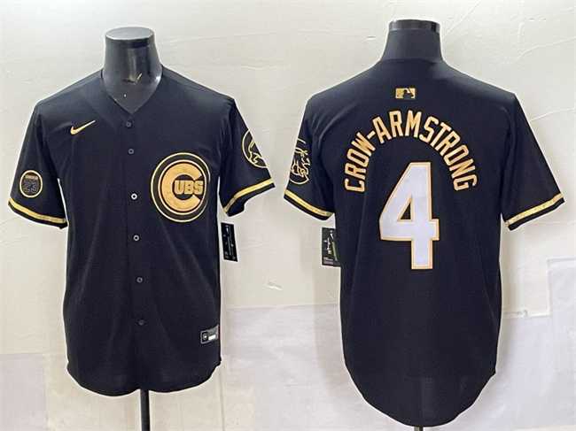 Men%27s Chicago Cubs #4 Pete Crow-Armstrong Black Gold %27Ryne Sandberg Tribute%27 Vapor Limited V2 Stitched Jersey->chicago cubs->MLB Jersey