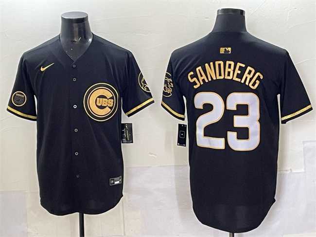 Men%27s Chicago Cubs #23 Ryne Sandberg Black Gold %27Ryne Sandberg Tribute%27 Vapor Limited V2 Stitched Jersey->chicago cubs->MLB Jersey