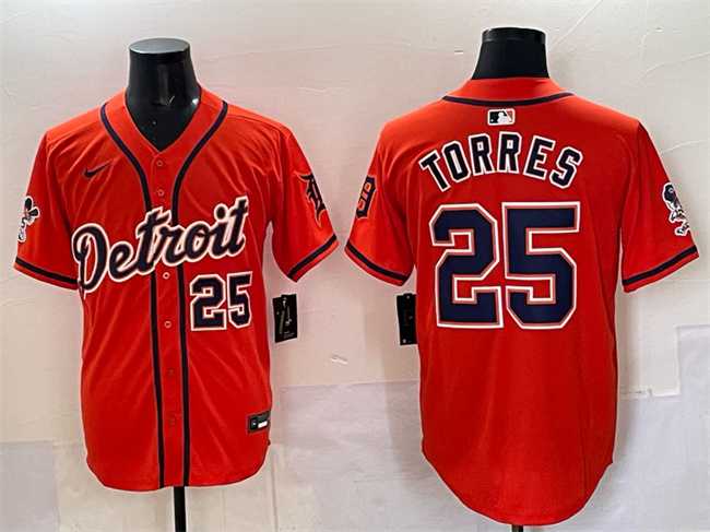 Men%27s Detroit Tigers #25 Gleyber Torres Orange With Patch Vapor Premier Limited Stitched Jersey->houston astros->MLB Jersey