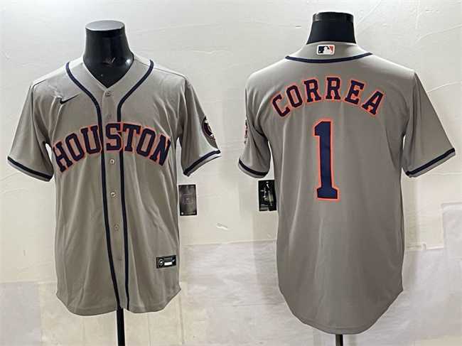 Men%27s Houston Astros #1 Carlos Correa Gray Cool Base Stitched Jersey->houston astros->MLB Jersey