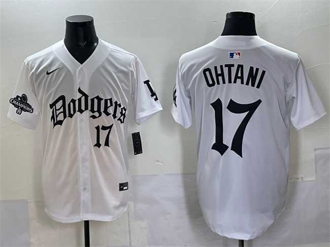 Men%27s Los Angeles Dodgers #17 Shohei Ohtani White 2025 LA Gothic Style With 2024 World Series Champions Patch Vapor Premier Limited Stitched Jersey->los angeles dodgers->MLB Jersey