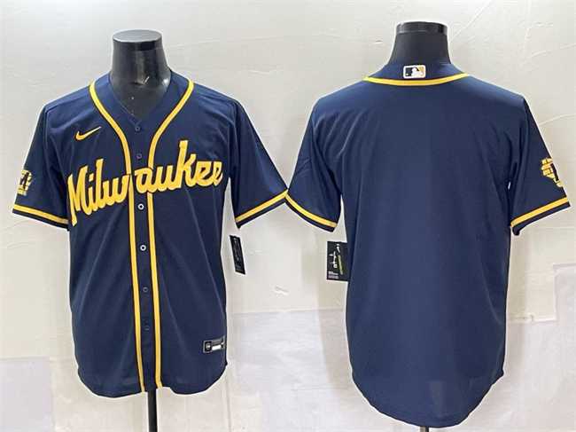 Mens Milwaukee Brewers Blank Navy 2025 With Patch Stitched Jersey->milwaukee brewers->MLB Jersey
