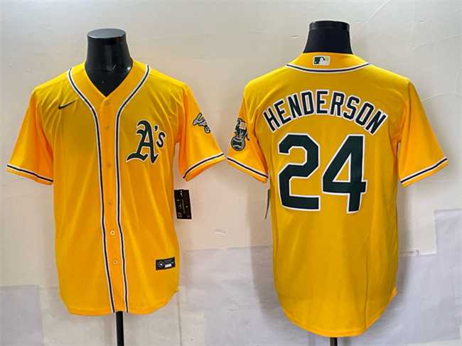 Men%27s Oakland Athletics #24 Rickey Henderson Yellow With Patch Stitched Jersey->new york yankees->MLB Jersey