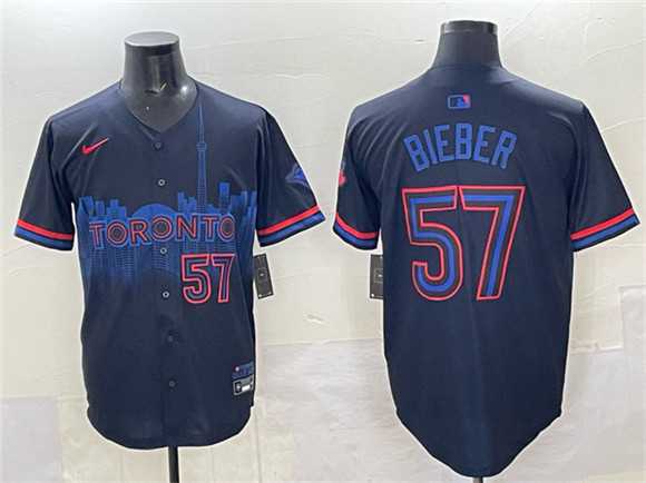 Men%27s Toronto Blue Jays #57 Shane Bieber Navy 2024 City Connect Limited Stitched Jersey->oakland athletics->MLB Jersey