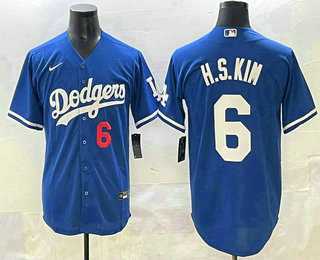 Mens Los Angeles Dodgers #6 Hyeseong Kim Blue Cool Base Jersey->los angeles dodgers->MLB Jersey
