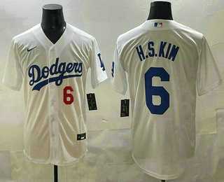Mens Los Angeles Dodgers #6 Hyeseong Kim White Cool Base Jersey->los angeles dodgers->MLB Jersey