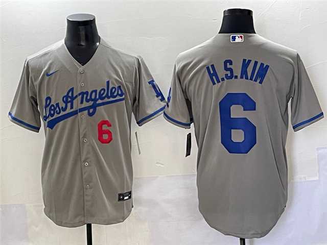 Mens Los Angeles Dodgers #6 Hyeseong Kim Number Grey With los Cool Base Stitched Jersey->los angeles dodgers->MLB Jersey
