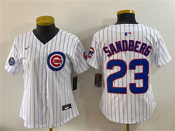 Youth Chicago Cubs #23 Ryne Sandberg White Pinstripe %27Ryne Sandberg Tribute%27 Vapor Limited V2 Stitched Jersey->mlb youth jerseys->MLB Jersey