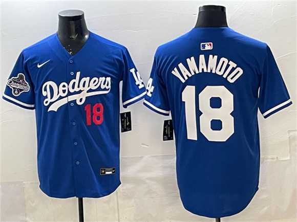 Mens Los Angeles Dodgers #18 Yoshinobu Yamamoto Royal 2025 World Series Champions Patch Limited Stitched Jersey1->los angeles dodgers->MLB Jersey