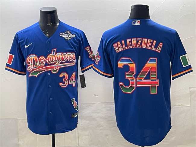 Mens Los Angeles Dodgers #34 Fernando Valenzuela Royal Mexico California Patch 2025 World Series Patch Stitched Jersey->los angeles dodgers->MLB Jersey