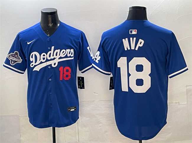 Mens Los Angeles Dodgers #18 MVP Royal 2025 World Series Champions Patch Limited Stitched Jersey->los angeles dodgers->MLB Jersey