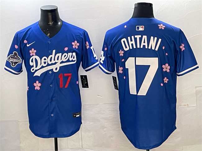 Mens Los Angeles Dodgers #17 Shohei Ohtani Royal 2025 World Series Champions Patch Tokyo Series Limited Stitched Jersey->los angeles dodgers->MLB Jersey
