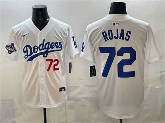 Mens Los Angeles Dodgers #72 Miguel Rojas White 2025 World Series Champions Patch Limited Stitched Jersey->los angeles dodgers->MLB Jersey