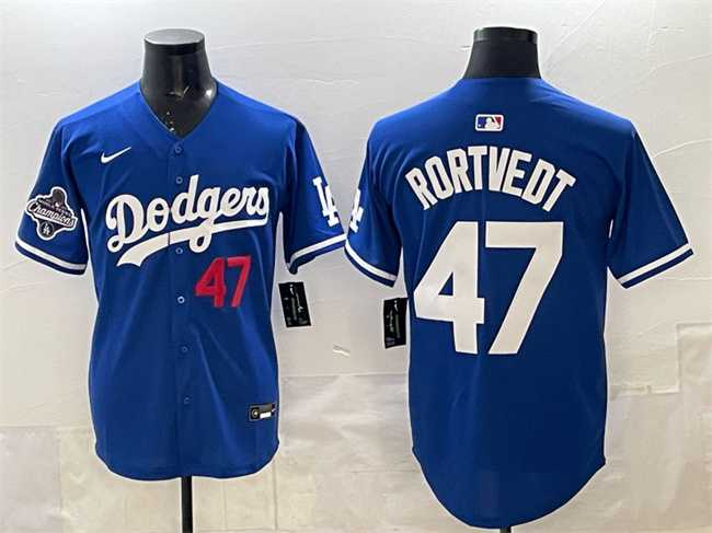 Mens Los Angeles Dodgers #47 Ben Rortvedt Royal 2025 World Series Champions Patch Limited Stitched Jersey->los angeles dodgers->MLB Jersey