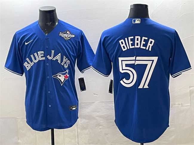 Mens Toronto Blue Jays #57 Shane Bieber Royal 2025 World Series Cool Base Stitched Jersey->toronto blue jays->MLB Jersey