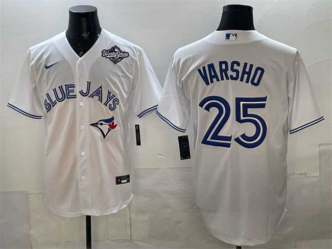 Mens Toronto Blue Jays #25 Daulton Varsho White 2025 World Series Home Cool Base Stitched Jersey->toronto blue jays->MLB Jersey